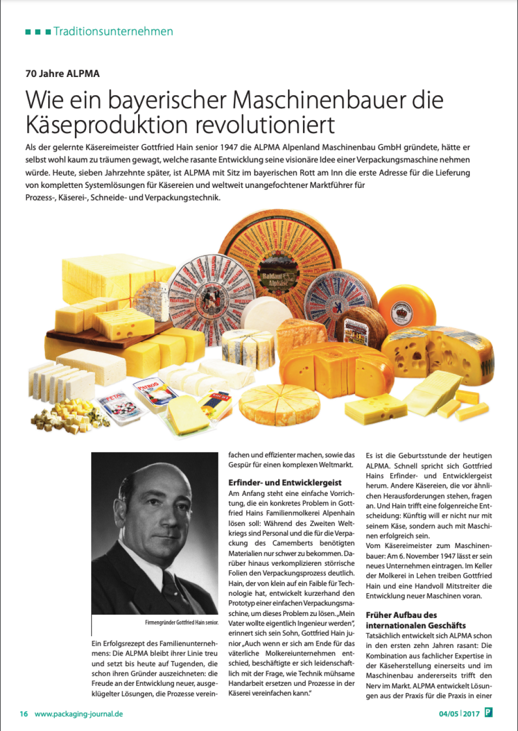 Bericht zum 70. Jubiläum im Packaging Journal.